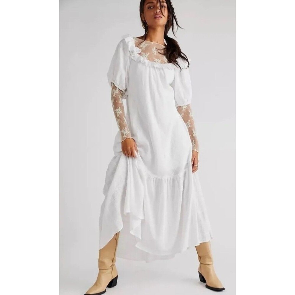 SOLD Free People Kaylyn Midi Dress White Cotton XS NEW
